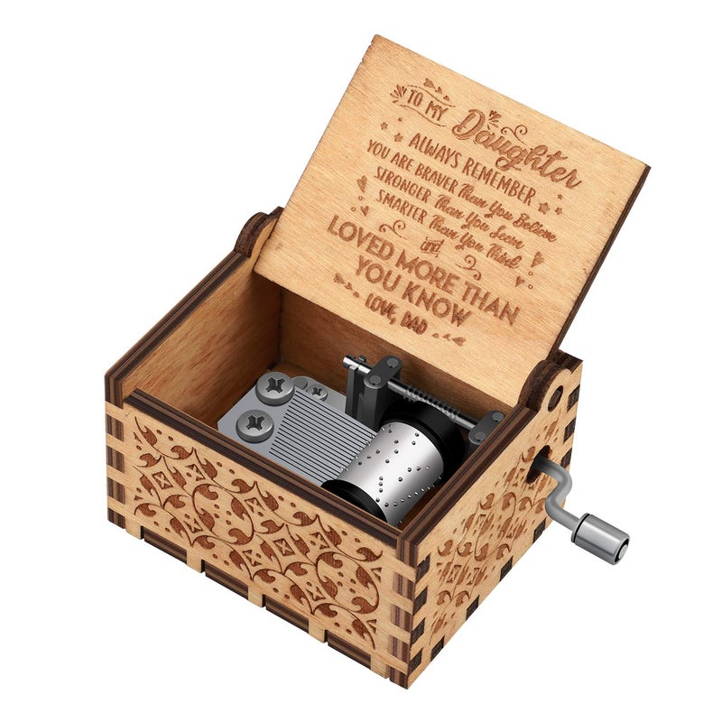 Huntmic You are My Sunshine Wood Music Boxes,Laser Engraved Vintage Wooden Sunshine Musical Box Gifts for Girlfriend,Boyfriend,Family Friends,On Birthday,Festival (Dad to Daughter) - Image 2